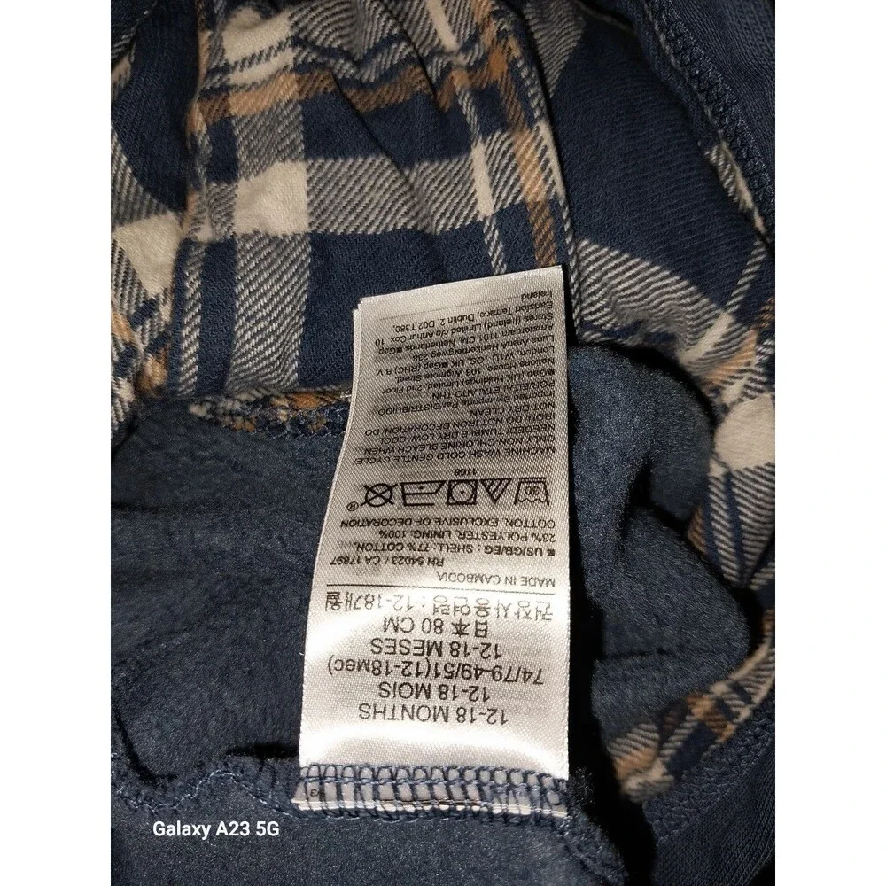 Baby Gap Flannel Lined One Piece Hoodie 12-18 Months